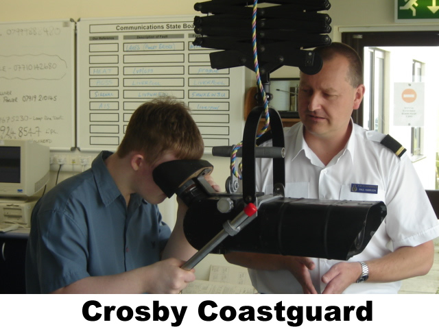 Student Viewing coastguard activity at sea with powerfull binoculars